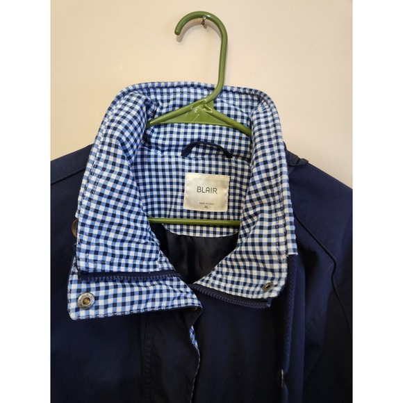 BLAIR Jacket Coat w/Hidden Hood; Blend Full Zipper; Pockets; Navy, Checks SZ XL - Picture 2 of 8